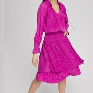 Chico's Drop Waist Pleated Tier Dress- Smoked Waist and Sleeves. Size 3.5